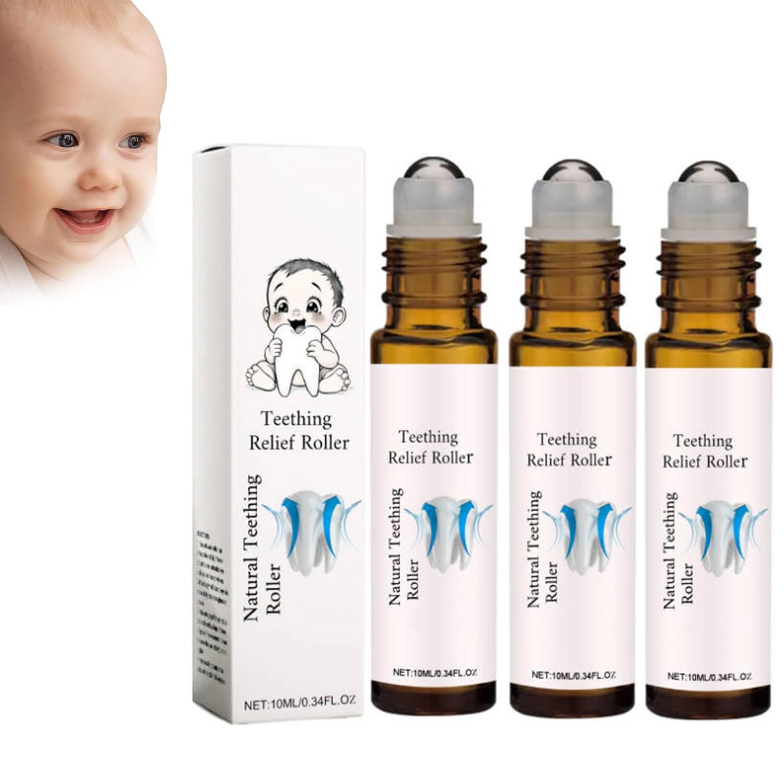 Baby Zahning Oil Roller, Natural Pain Relief Roller, Teething Roller, Teething Relief Roller for Babies, Pain Relief, Reduces Teething Discomfort (3 Pieces)