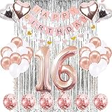 JOTOM 16 Geburtstag Dekoration 16. Geburtstag Luftballons Happy Birthday Banner Party Luftballons Zum Hochzeitstag Party Deko Frauen Rosa Silver Latex Foilen Ballons (16 Geburtstag)