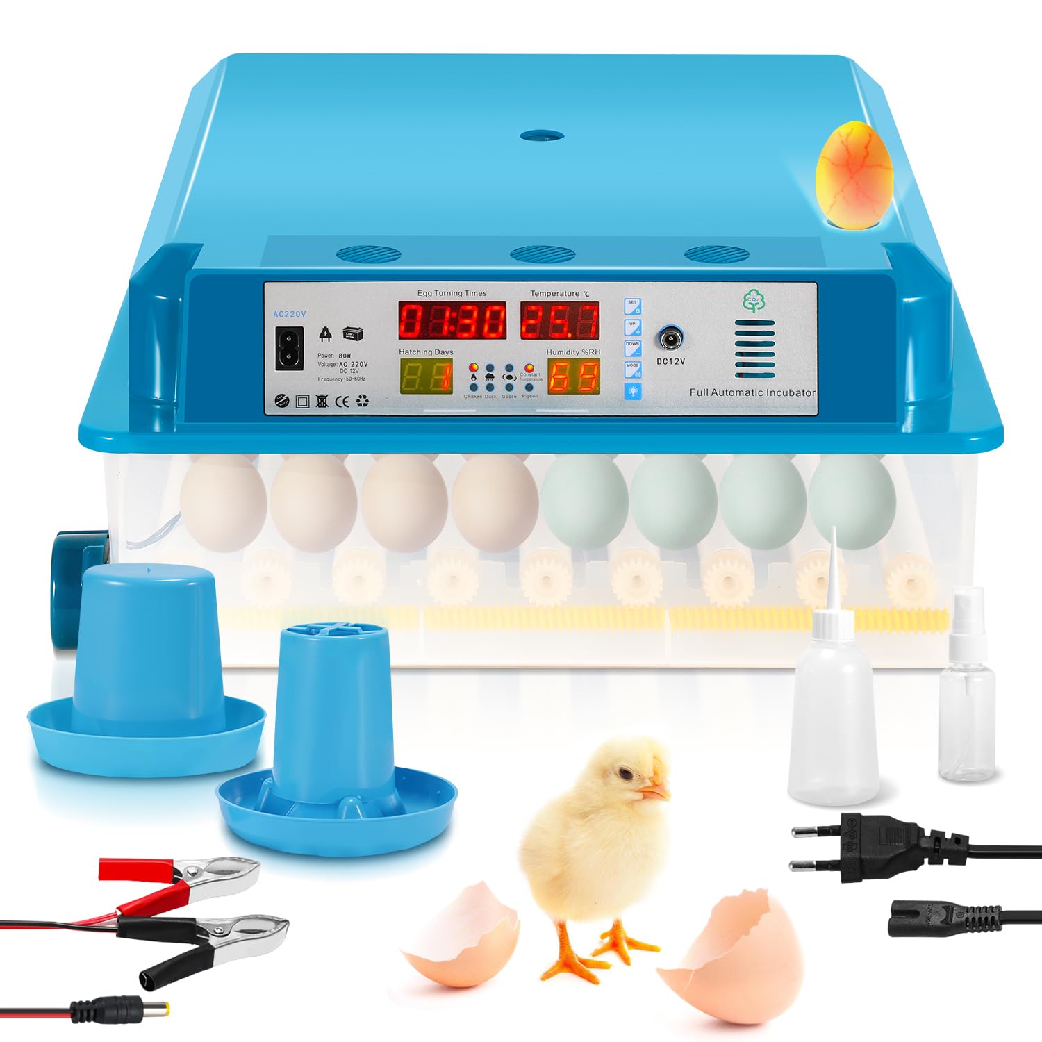 Daromigo Incubadora de 64 huevos, totalmente automática, con control de la humedad y rotación automática de huevos