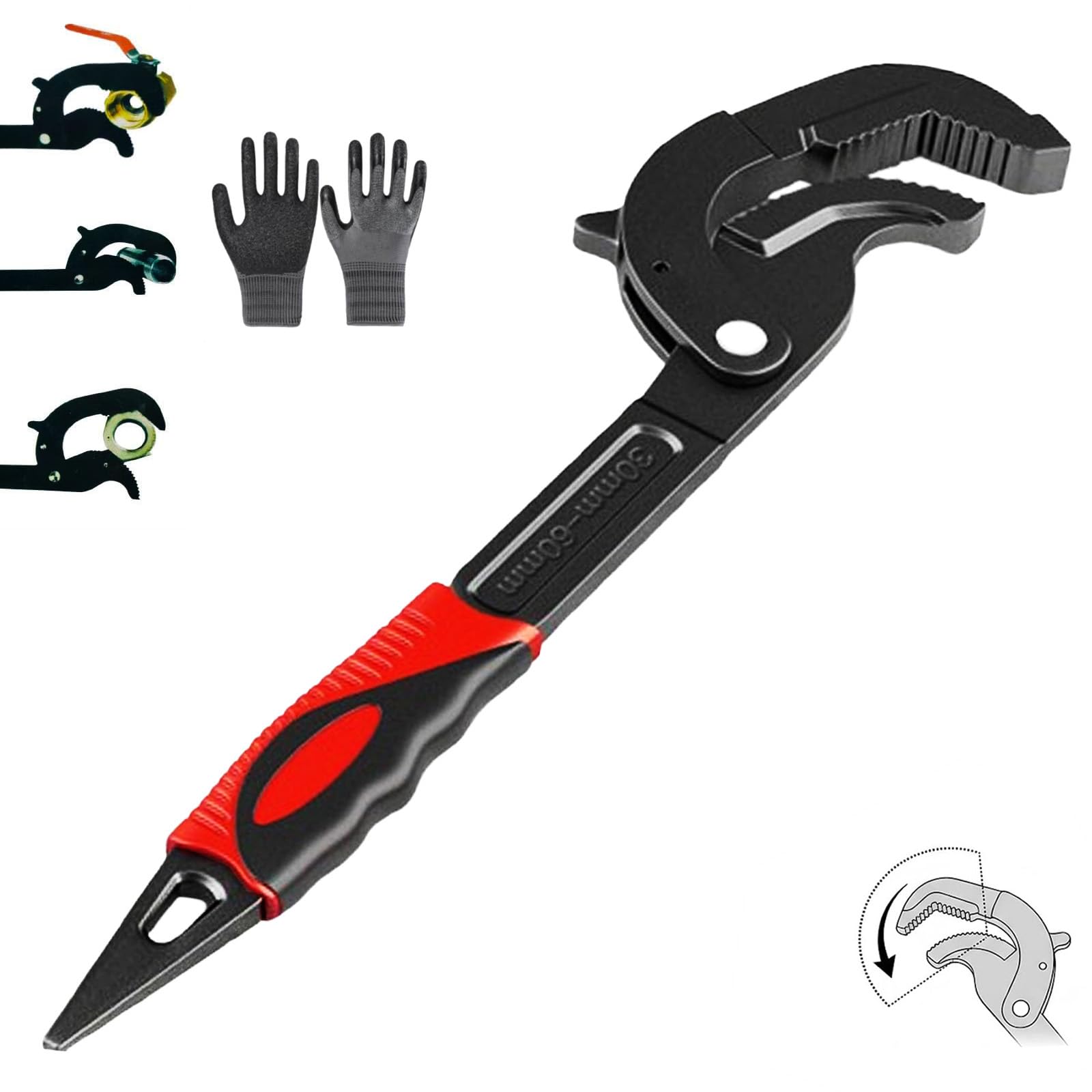 Llelemamo Red Labor-Saving Universal Wrench, Self Adjusting Spanner, Quick Power Grip Pipe Wrench Set, Self Adjusting Pipes Wrench Set For Nuts, Pipes, Fixtures And Auto Repai (,Large)