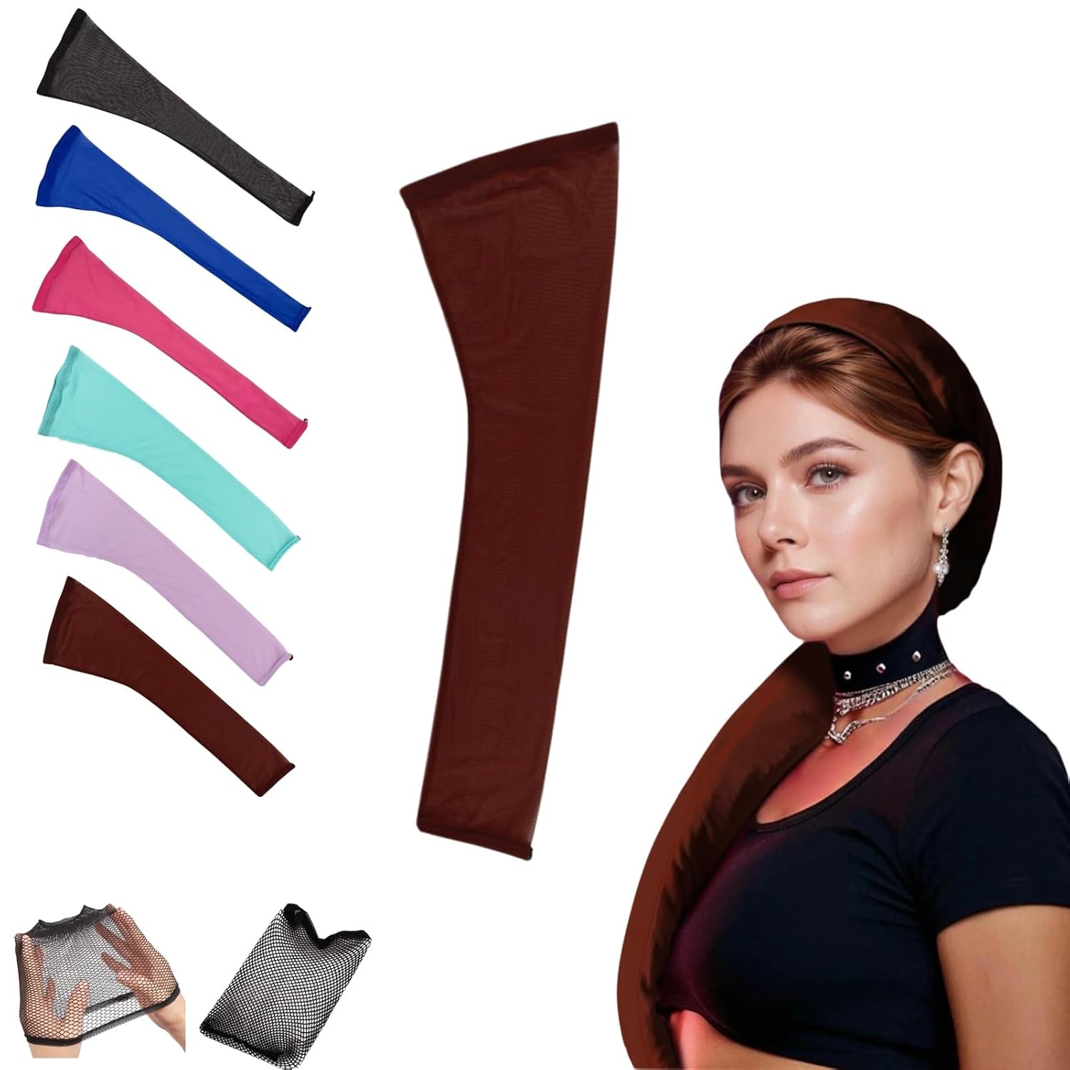 Hair Weave Sleeve for Locs, Braids & Twists, 2-Pack with Wig Cap, Brown | 27.6 in Long, Fits 20-25 in Head circumference, 4-Way Stretch Nylon Mesh, Non-slip design, For Women's Daily & Overnight Wear