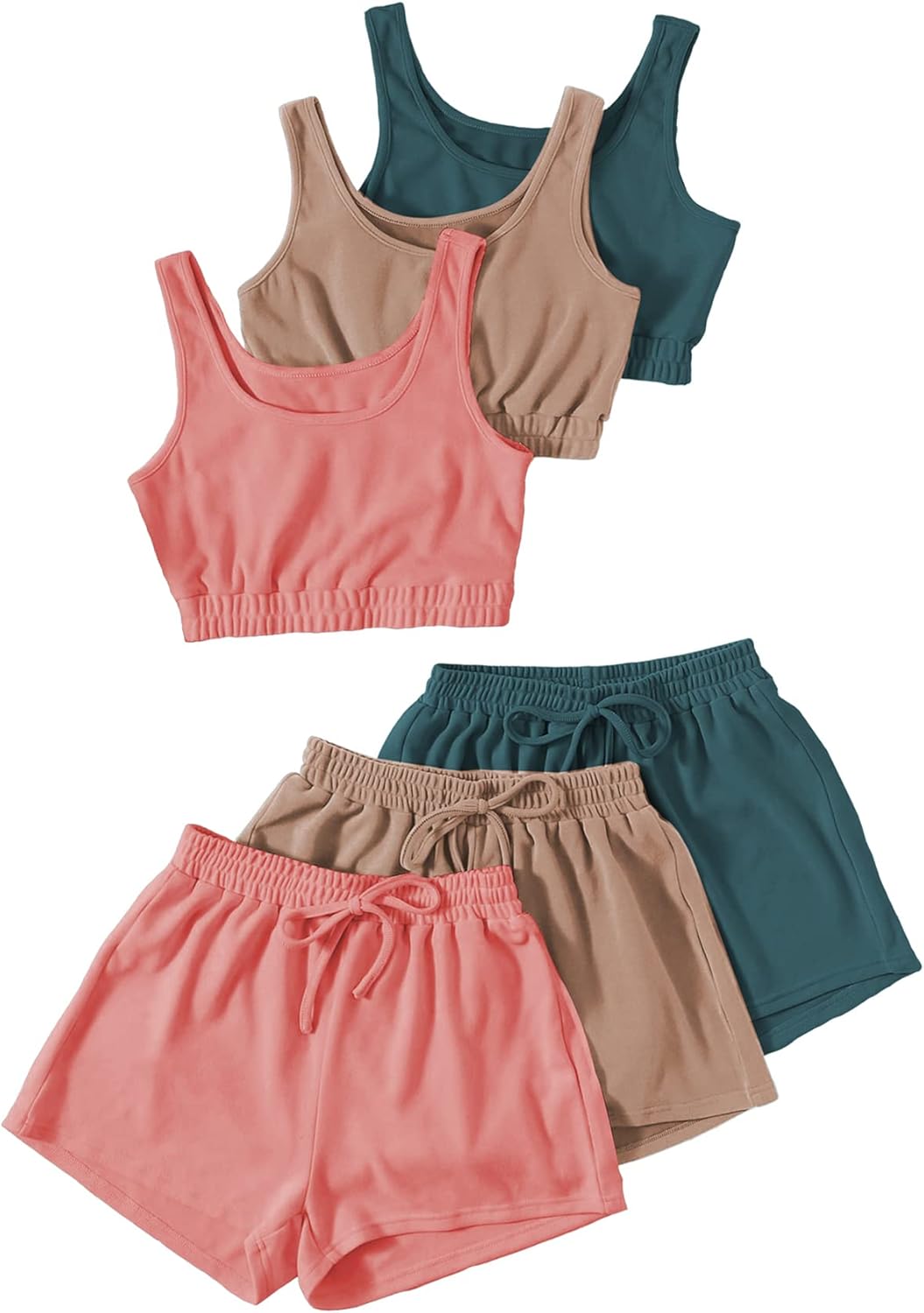 GORGLITTER Women's 6 Pieces Going Out Outfits Cute Crop Tank Top and Shorts Sets Summer Vacation Beach Cruise Clothes