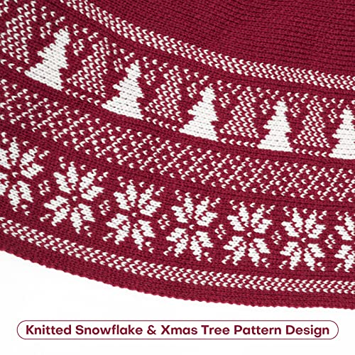 Lucky Monet Christmas Knit Tree Skirt Mat 48 Inch Large Rustic Knitted Snowflake And Xmas Tree Pattern Tree Collar For Christmas Party Ornament Decorations #TOP5