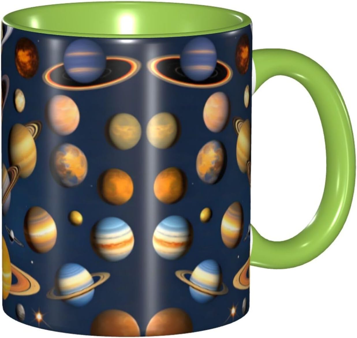 Green ceramic Mugs mug Suitable for cappuccino, latte, cereal, yogurt, milk, hot or cold drinks Micro-wave oven Solar System Planets Pattern