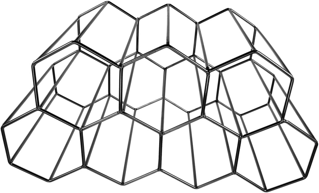 Metal Honeycomb Wine Rack 7-Hole Bottle Holder Black Bar Wine Shelf Tabletop Organizer for Home and Living Room Display