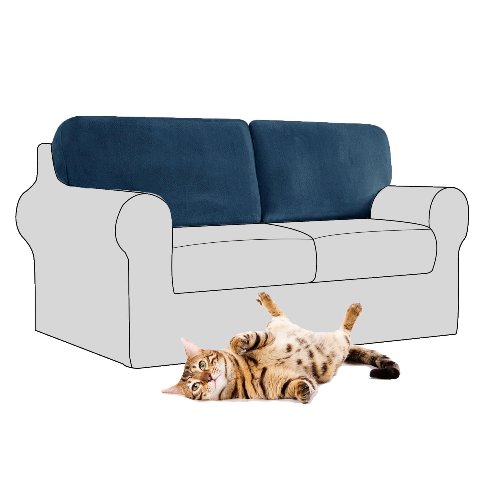 SYLC Stretch Velvet Sofa Backrest Cover, Back Cushion Covers Non-Slip Sofa Cushion Slipcovers for Couch Chesterfield Caravan RV Dinette (Blue,2 pcs Rectangle M)