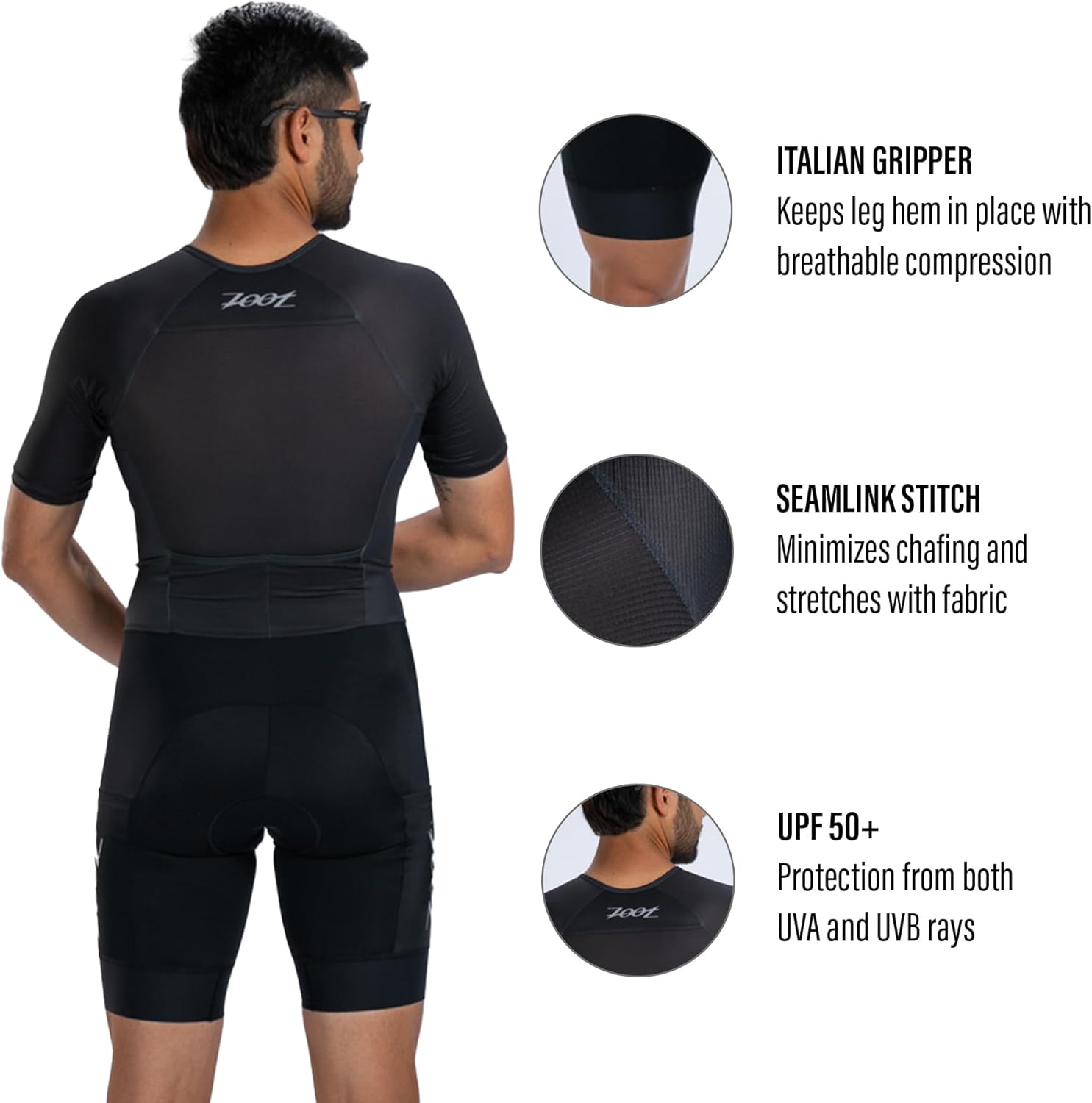 Zoot Men’s Core Tri Aero FZ Racesuit, Short Sleeve Moisture-Wicking Triathlon Suit, Plush Chamois & Storage for Race Day - Image 3