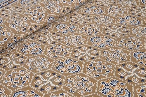 Image of King Size Cotton Bedsheet | 300 TC | 100% Cotton Flatsheet King Size with Two Pillow Covers | (254 * 274 cm, Jaipuri Block Print)