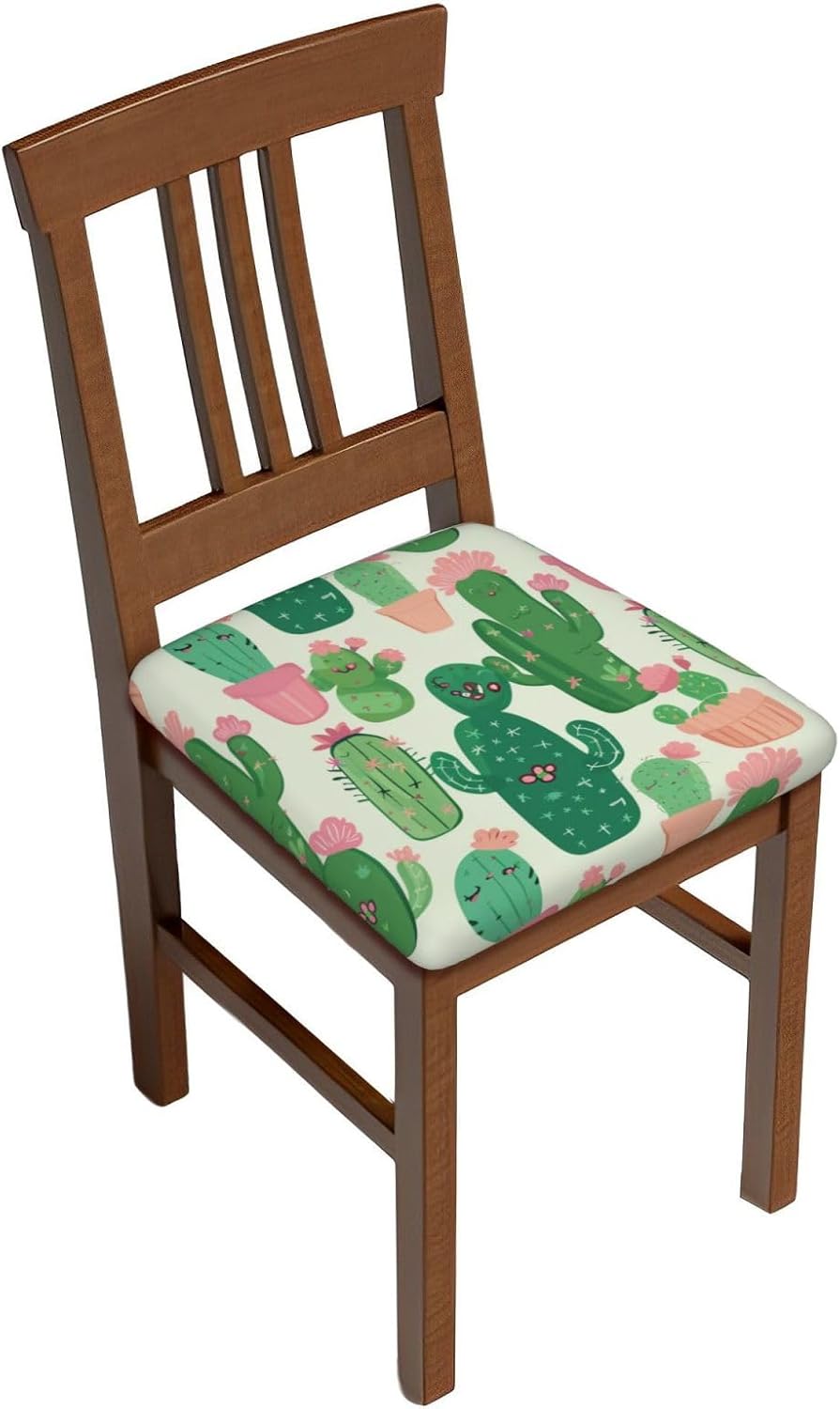 Cute Cactu Seamless Illustration Print Square Cushion Covers 6 Pcs Set Elastic Non-Slip Seat Cushion Slipcovers Pet Furniture Protectors for Chair, Sofa