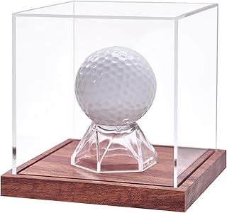 Golf Ball Display Case, No Assembly Required Clear Cube with Solid Wooden Base, Autograph Golf Ball Stand Box for Single Ball(1 Pack)