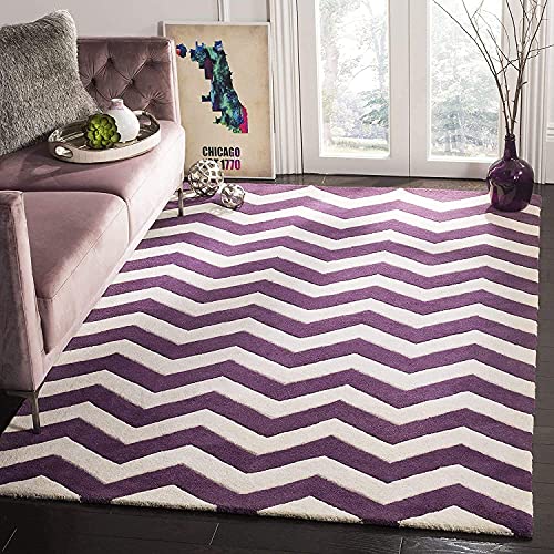 Image of Mordern Design Handmade Tufted Carpet Pure Woollen Export Quality Carpet for Living Room, Bedroom Hall [ Size 4 x 4 Round, Color White Purple ]