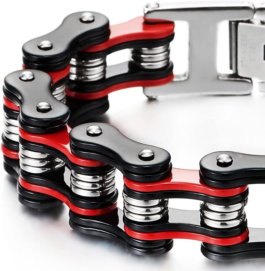 COOLSTEELANDBEYOND Stainless Steel Biker Bracelet for Men, Masculine Motorcycle Chain Style, Bike Link High Polished - Image 4