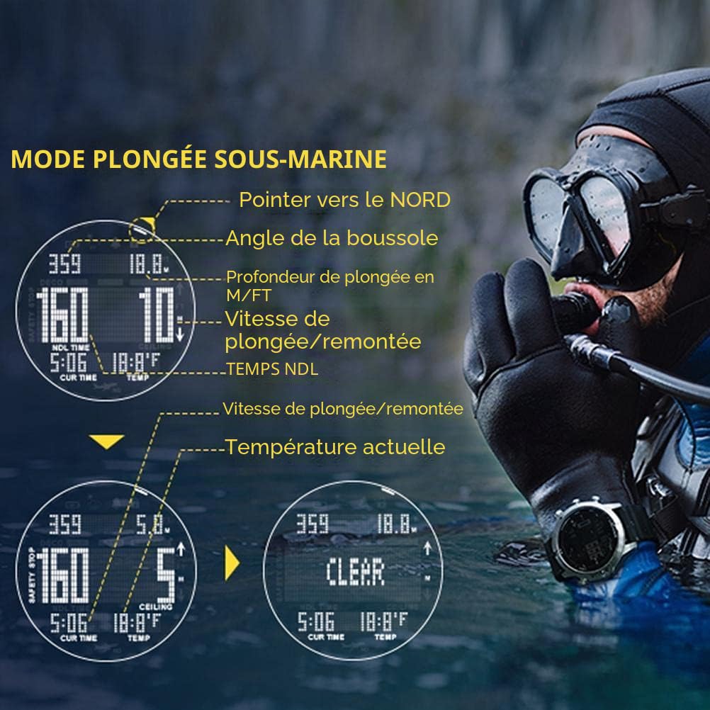 Montre numérique de sport pour homme – Montre de sport d'extérieur étanche avec altimètre, baromètre, boussole et thermomètre, montre de plongée militaire de 100 m, tracker d'activité