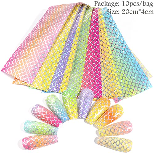 Summer Nail Art Stickers Mermaid Foil Transfer Nail Decals Fish Scale Pattern Diy Manicure Decoration For Women Girls Kids #TOP3