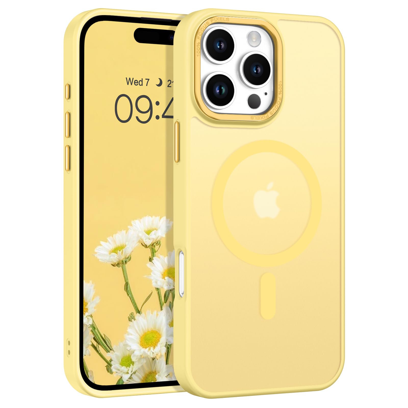 BENTOBEN Custodia per iPhone 16 Pro Max con Mag-Safe Magnetica Custodia per iPhone 16 Pro Max 6.9, Trasparente Opaco, Anti-Impronta, Retro Sottile Custodia Protettiva Giallo