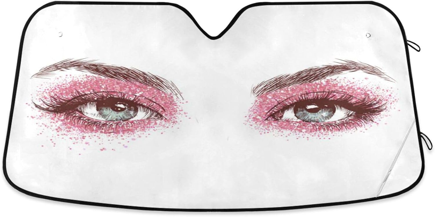 Car Windshield Sunshade,Beautiful Womans Eye Pink Sun Shade Block UV Rays Protector Keeps Interior Cool Foldable Automotive Window Shield Visor Cover Accessories Universal Fits Car Truck SUV M