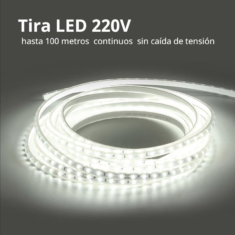 ledbox Tira LED 220V SMD2835, 120Led/m, 8W/m, Triac regulable, corte 10cm, carrete 50 metros, Blanco cálido, regulable