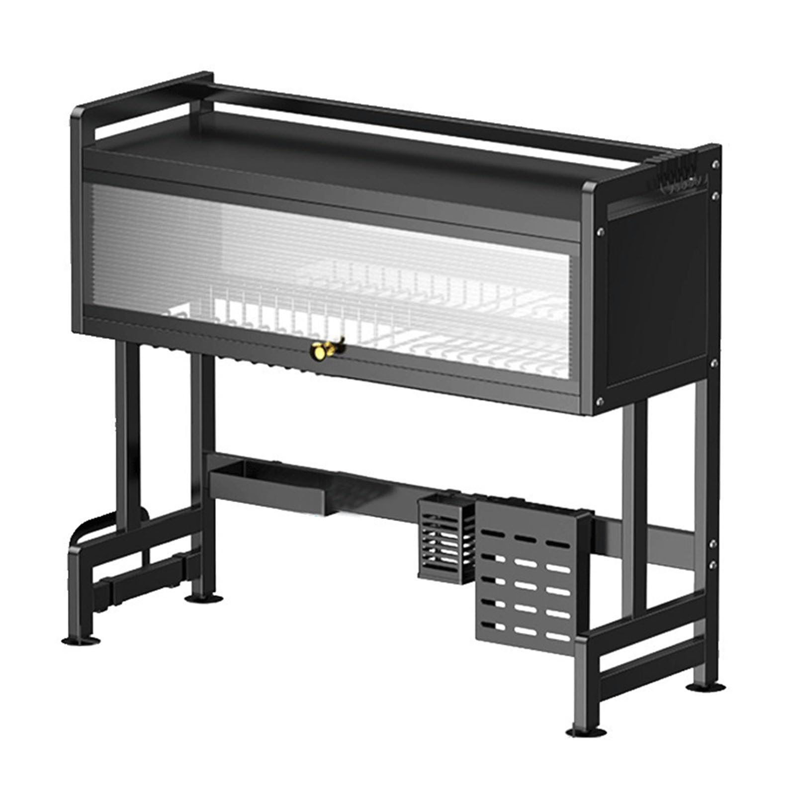Fockety Escurridor de Platos sobre el Fregadero, Multifunción de 2 Niveles sobre el Fregadero, Escurridor de Platos para Encimera de Cocina con Soporte para Utensilios (Negro) (Grande)