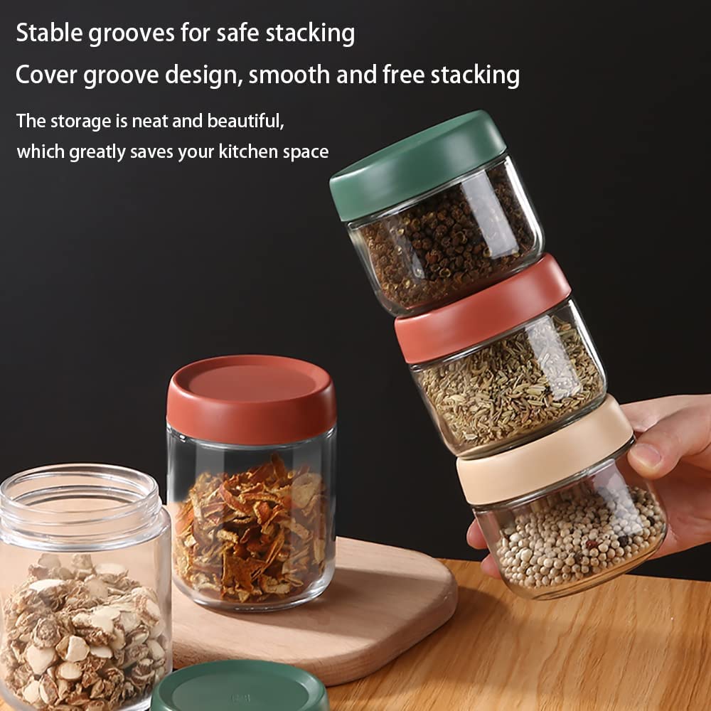 Contenitori di plastica, barattoli di Vetro, Set di 4, contenitori di Vetro Trasparente for dispensa, Cucina, Zucchero, tè, caffè, spezie ed Erbe, contenitori for Alimenti