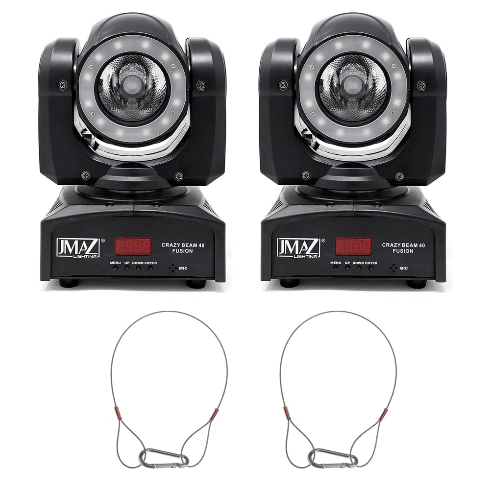 Lighting Crazy Beam 40 Fusion LED Moving Head Effect Light (2-Pack) Bundle with 2x Impact Safety Cable (18")