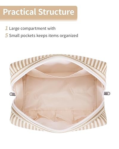 Miniatura 2 de Narwey Bolsa de maquillaje a rayas, bolsa organizadora de cosméticos de viaje, bolsa de aseo con compartimentos para mujeres y niñas (grande, rayas