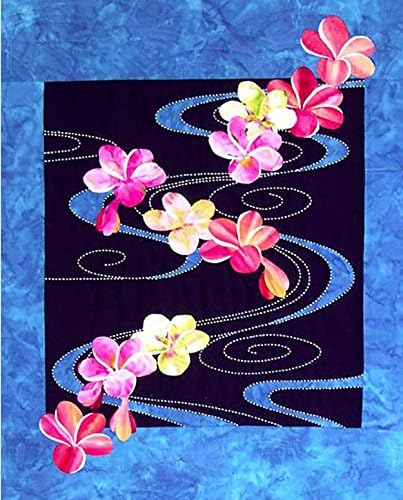 Sashiko Fabric - Plumeria Floating on Water - Sylvia Pippen Sashiko Pre-printed Fabric Kit - Japanese Embroidery, Quilting, Sewing