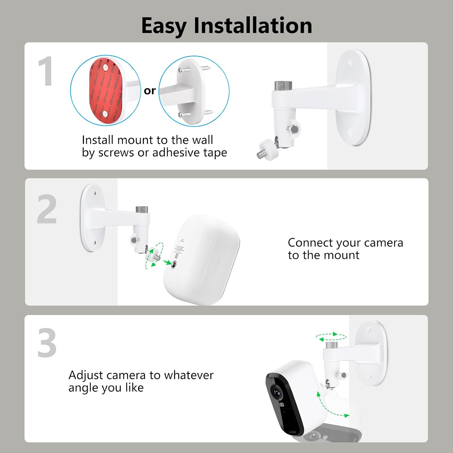 2Pack Adjustable Wall Mount for Arlo Pro 6/5S/4/3/2, Arlo Ultra2/Ultra & Arlo Essential 2K Indoor/Outdoor/Spotlight Camera, No Drill Mount Bracket for Arlo Camera