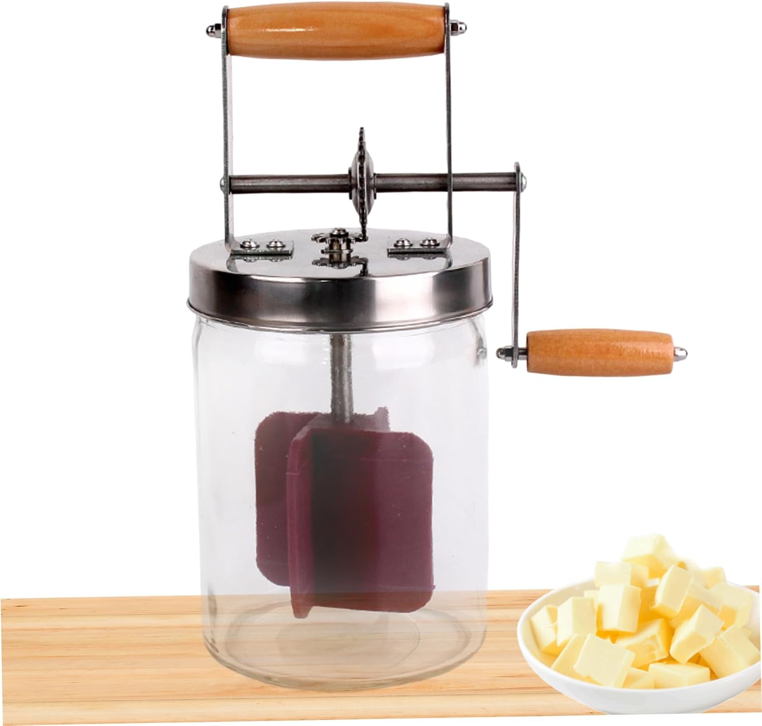 Butter Churner 1500ml Manual Hand Crank Wide Mouth Cream Homemade Butter Churn Washable Maker for Home Kitchen Restaurant