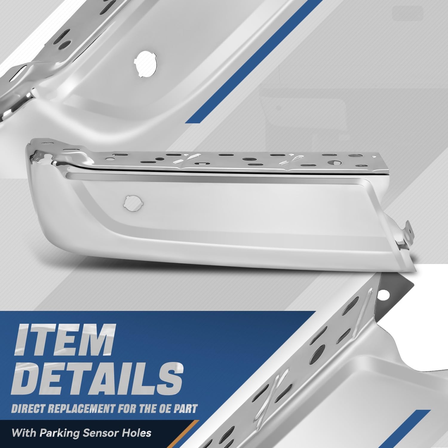 Auto Dynasty Rear Bumper End Cap Compatible with 2021 2022 2023 2024 Ford F-150, Driver Left Side Bumper End Replacement with Park Sensor Hole, FO1102400, Smooth Chrome Steel