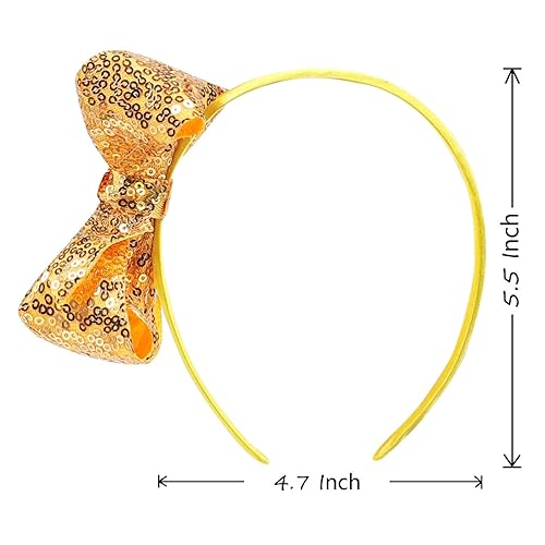 Miniatura 7 de Amybasic Diademas con lazo para el pelo de lentejuelas brillantes, lazos de cinta para niñas, niños y mujeres (rosa intenso)