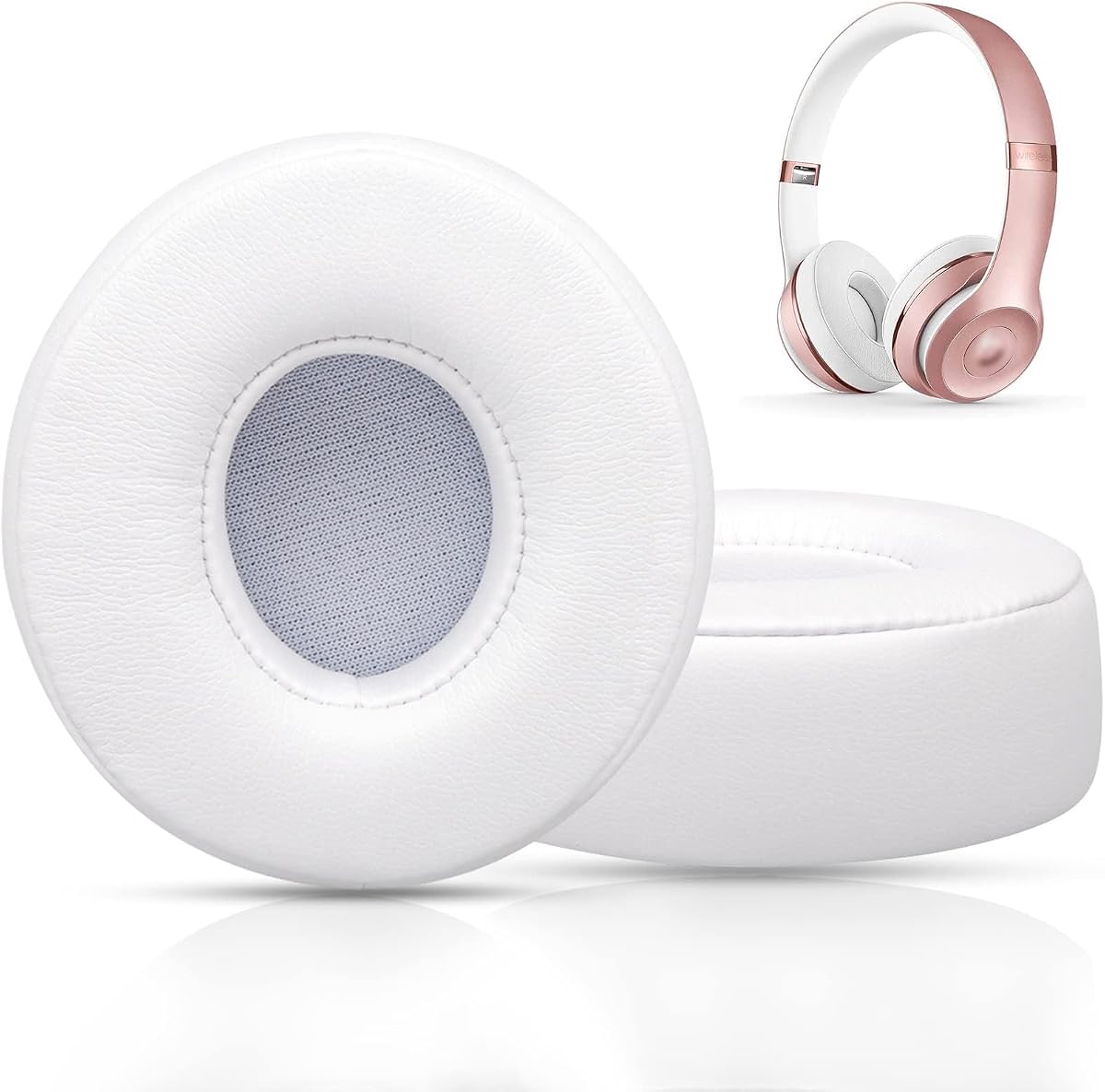 Replacement Ear Pads for Beats Solo 3, Ear Cushions for Beats Solo 2 & Solo 3 Wireless/Wired Headphones, Not Fit Beats Studio On-Ear Headphone with Stronger Adhesive, Thicker Memory Foam(White) | Solo3 Protein Leather Cushions with Stronger Adhesive Thicker Foam