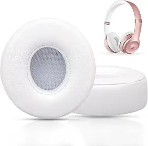 Replacement Ear Pads for Beats Solo 2 & Solo 3, Thicker Memory Foam with Stronger Adhesive (White)