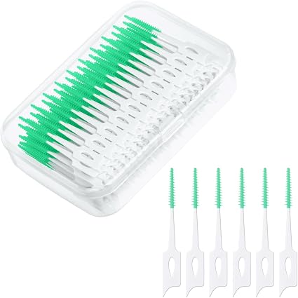 URAQT Szczoteczki międzyzębowe, silikonowe, przenośne, nić dentystyczna z uchwytem, podwójne zastosowanie, szczoteczki dentystyczne do czyszczenia zębów i przestrzeni międzyzębowych, 220 szt. zielone