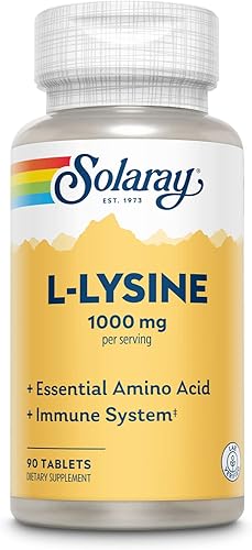 Solaray L-Lisina forma libre de 1000 mg  Aminoácidos  Cognitivo saludable sistema inmunológico huesos y soporte de la piel  90 unidades 30 Serv