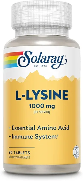 SOLARAY L Lysine - Free-Form Essential Amino Acid - Immune Support Supplement with 1000mg L-Lysine, 1000mg Vitamin C and 25mg Chelated Zinc - Lab Verified, 60-Day Guarantee, 30 Servings, 90 Tablets