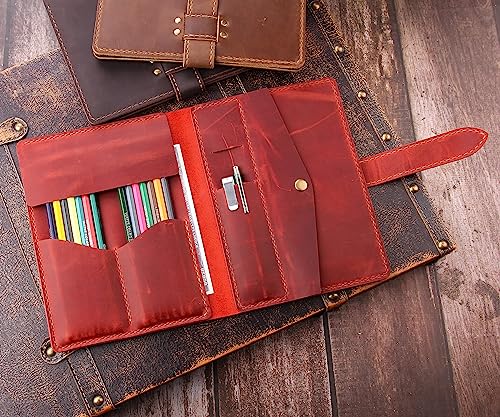 Image of Robrasim Leather Pencil Case Pouch, Handmade Artist Draw Pen Case Roll, Rustic Leather Painting Brush Case and Tool Organizer, Wine