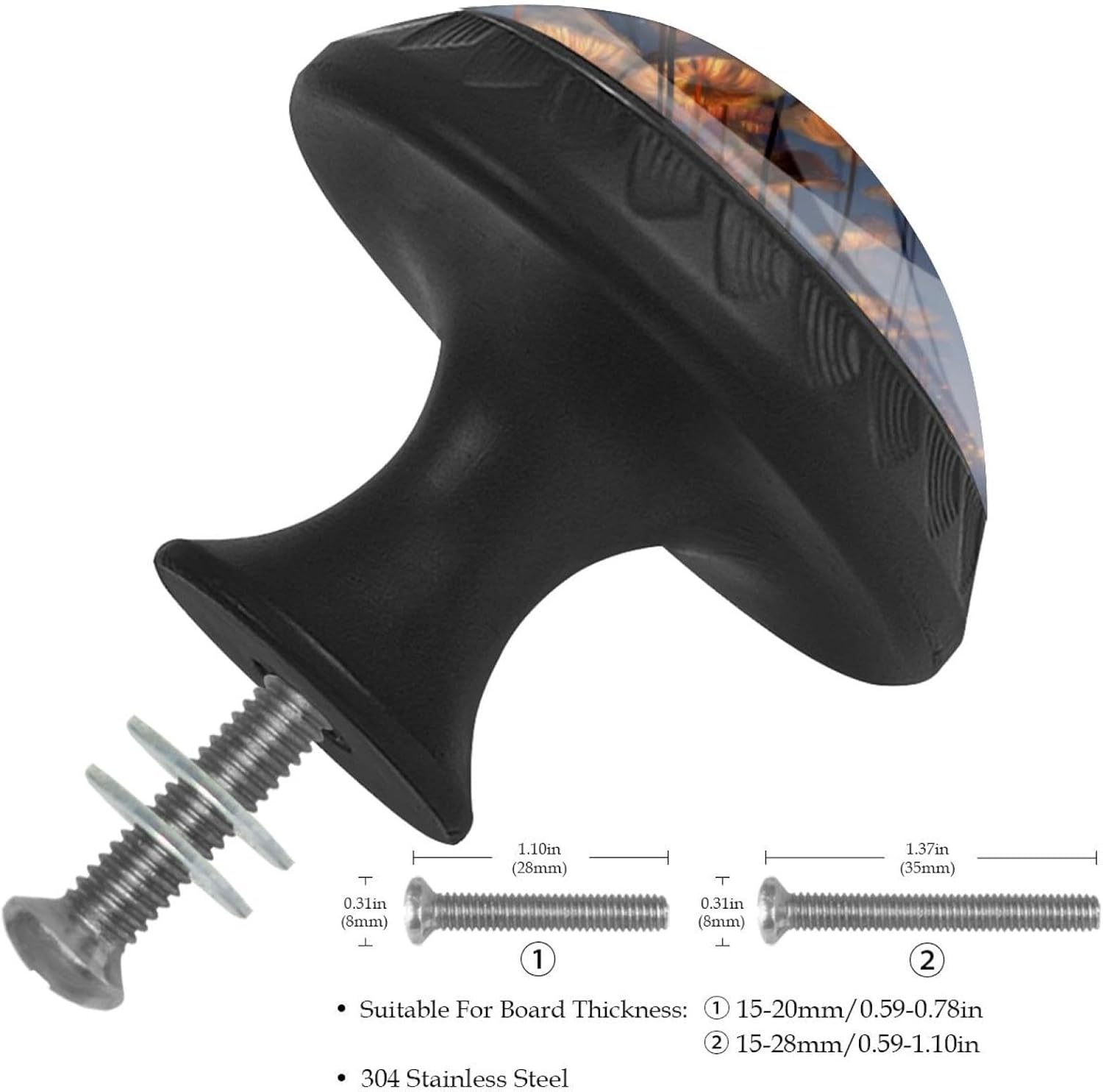 Mushrooms Trees (1) Crystal Glass Decorative Cabinet Knobs, Premium Drawer Pulls with Screws for Kitchen Cabinet Bathroom Dresser Wardrobe