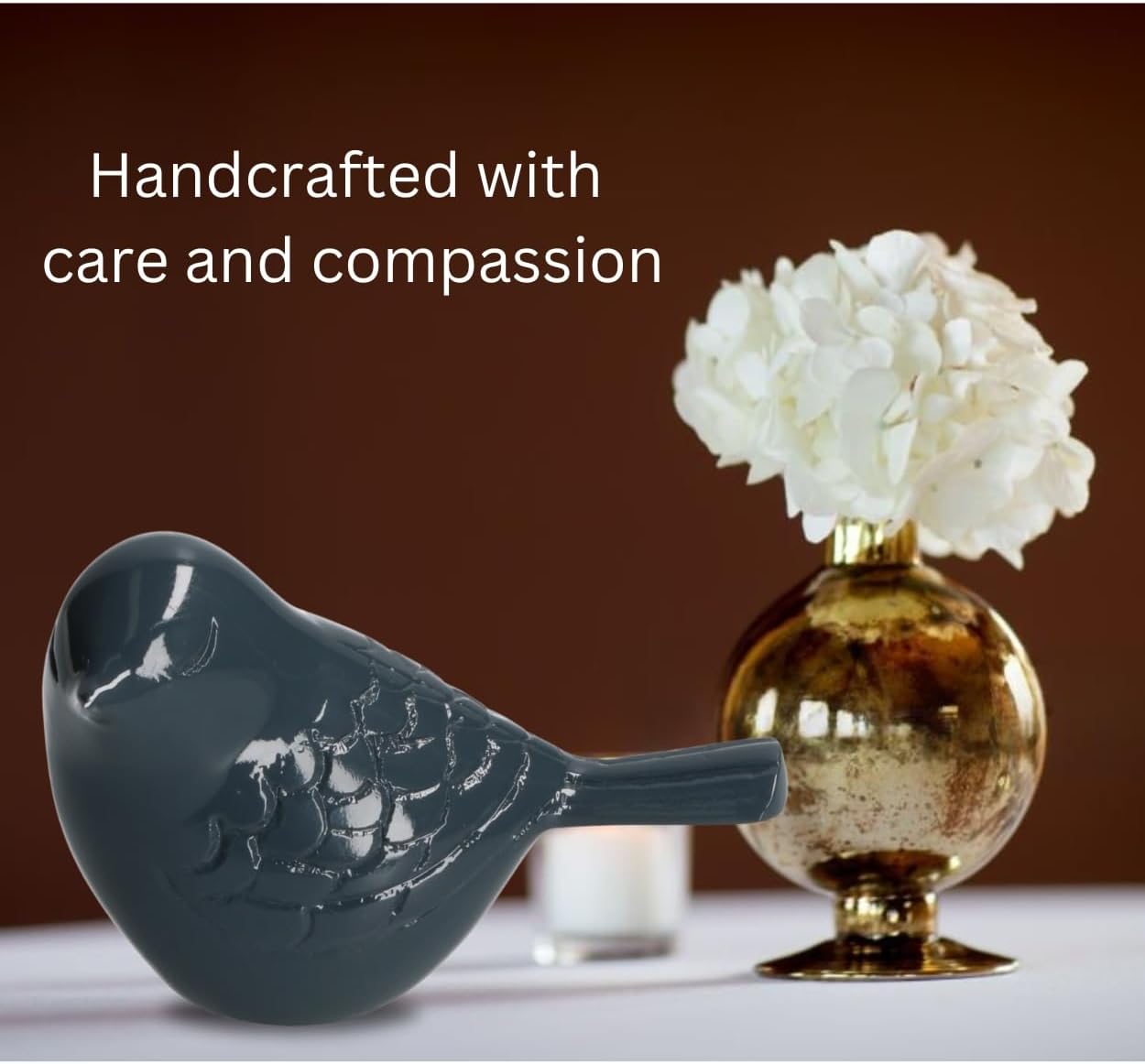 THE Homes Good Beautiful Grey Finish Song Bird Keepsake Urn for Ashes Durable Aluminium Cremation Memorial Handcrafted Funeral Urn (4.75" L x 3" W x 3" H)