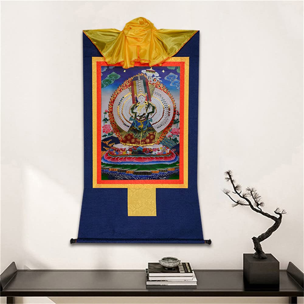 Gandhanra Thangka Tibetano - Usnisa Sitatapatra Thangka - Arazzo di Buddha a Stampa Dorata per Decorazione Zen, Meditazione, Rilassamento Spirituale e Pace