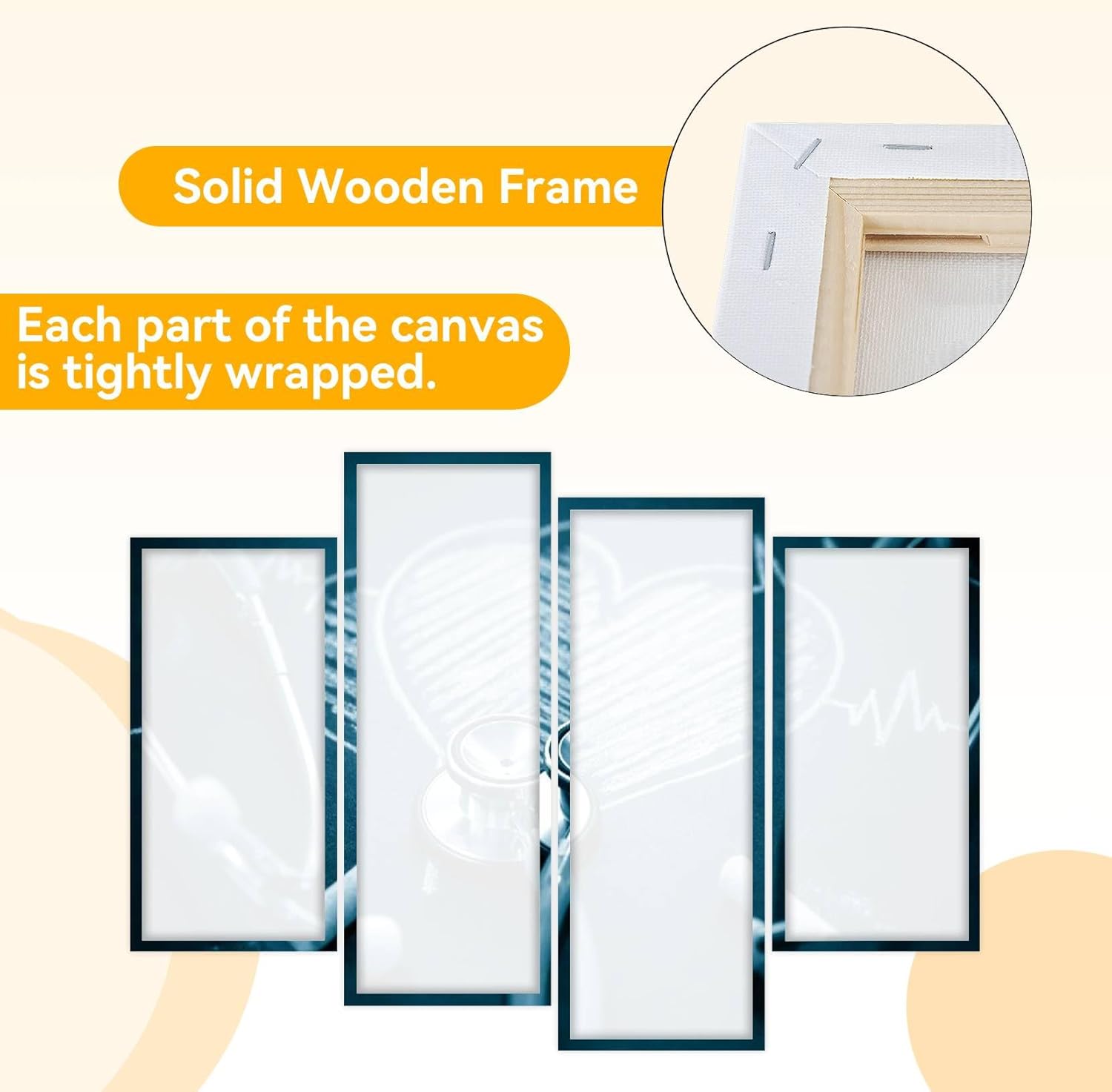 stethoscope with a heart Canvas Wall Art Hanging Paintings Modern Artwork Abstract Picture Prints Home Decoration Gift Unique Designed Framed 4 panel