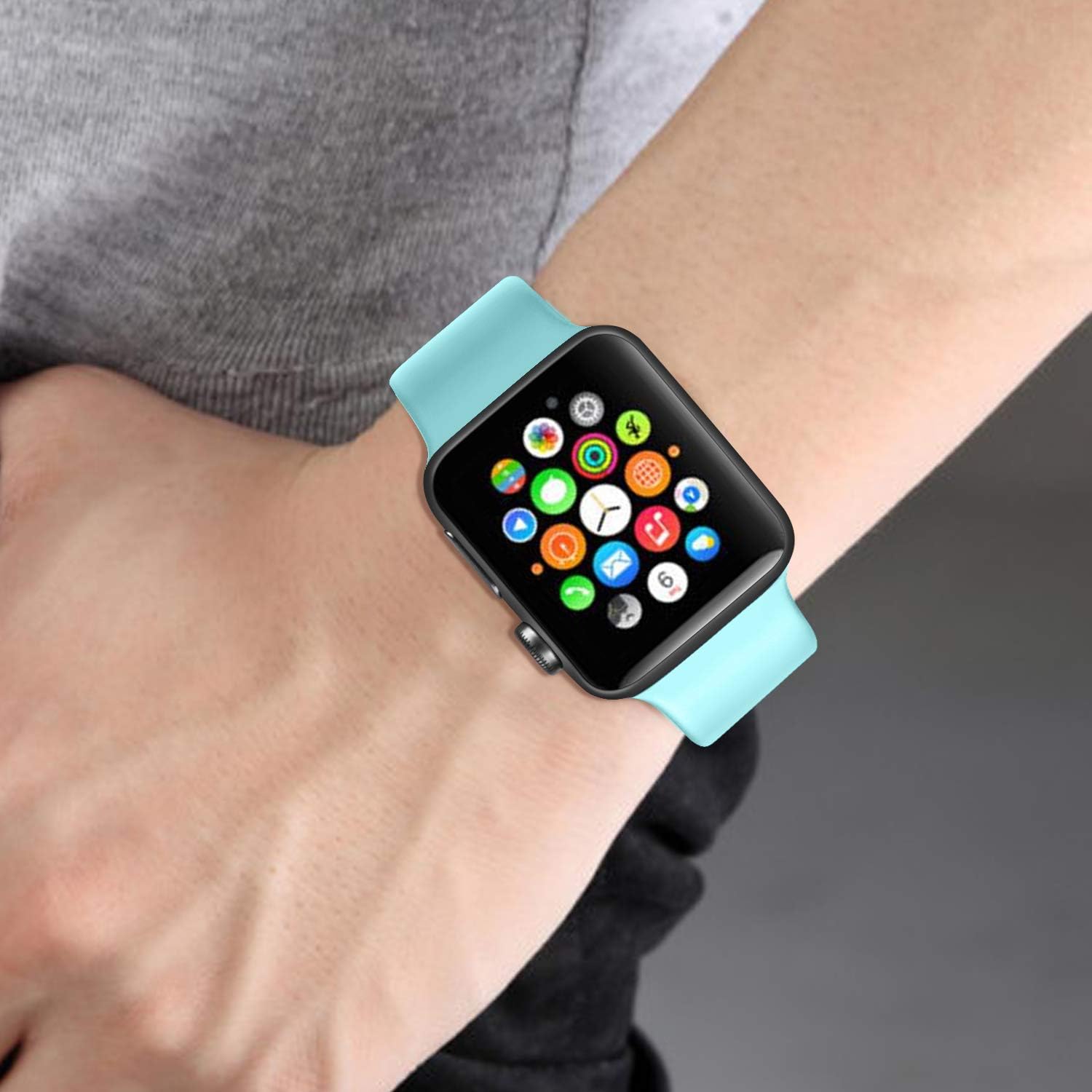 [5 Pack] Silicone Bands Compatible for Apple Watch Bands 42mm 44mm, Sport Band Compatible for iWatch Series 6 5 4 3 SE, Wine red/Gray/Light Blue/Pink/White, 42mm/44mm-S/M