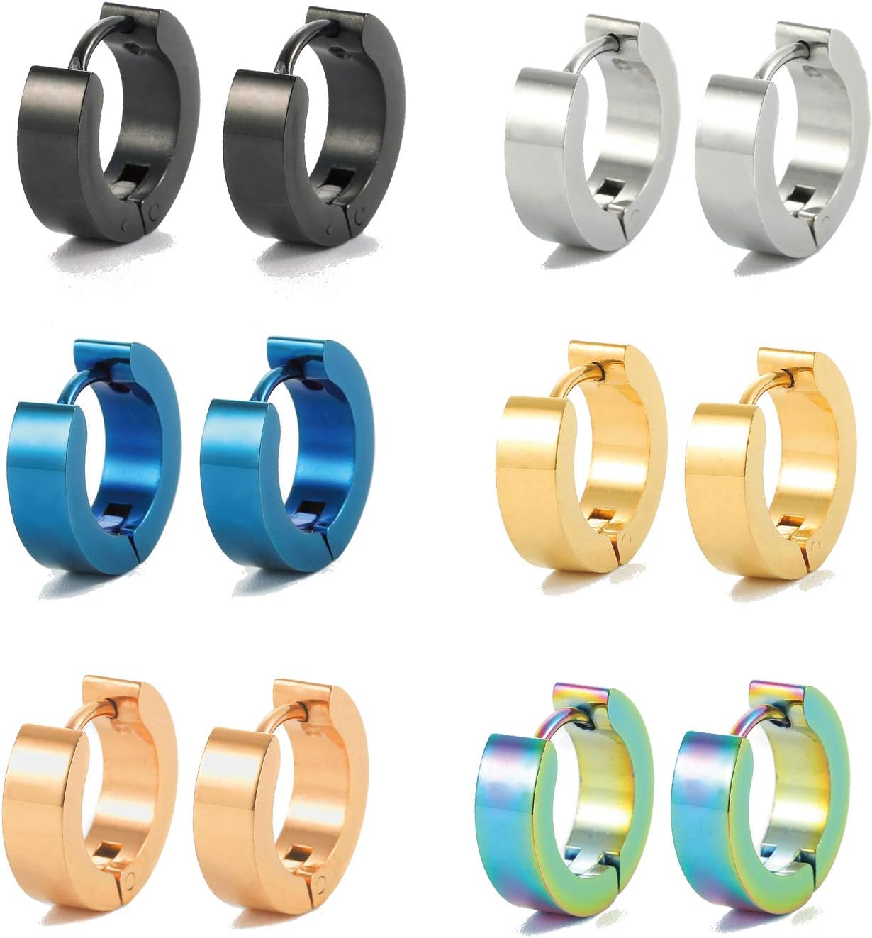 Ogemluv Stainless Steel Small Hoop Earrings for Men Women Huggie Earrings 6PCS