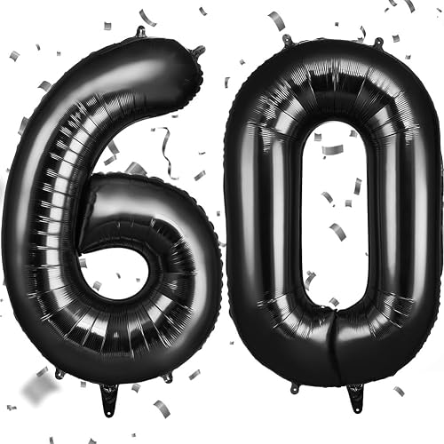 OFFCUP Globo Número 60 Negro 40" (101cm), Grande Globos Foil, Globo Numeros Gigante, Inflar con Helio o Aire, Decoracion para Niño Niña Adultos La Boda Aniversario Cumpleaños Fiestas | Globos de papel de aluminio, globos gigantes, números para decoración de fiesta de cumpleaños, inflables para aniversario