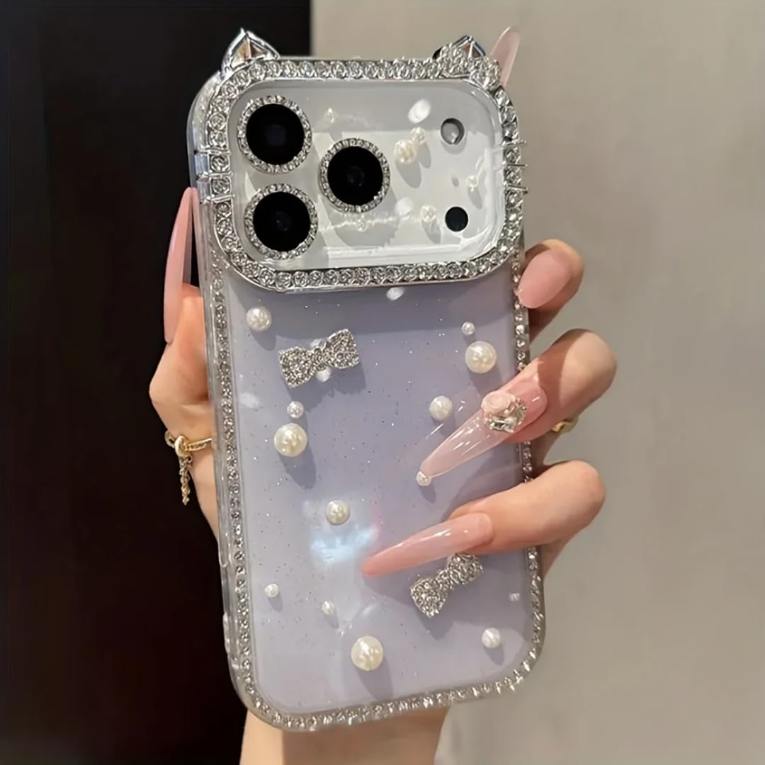 Coque iPhone 13 Pro Max violette paillettes nacrées protection nœud - 3