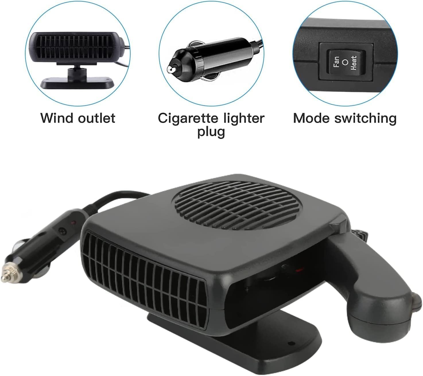 Leaflai Chauffage pour Voiture 12 V - Kit de Chauffage pour Voiture en Hiver 150 W Qui se Branche sur l'allume-Cigare Dégivreur de Voiture Mode 2 en 1 Dégivreur de Voiture pour Petites Voitures