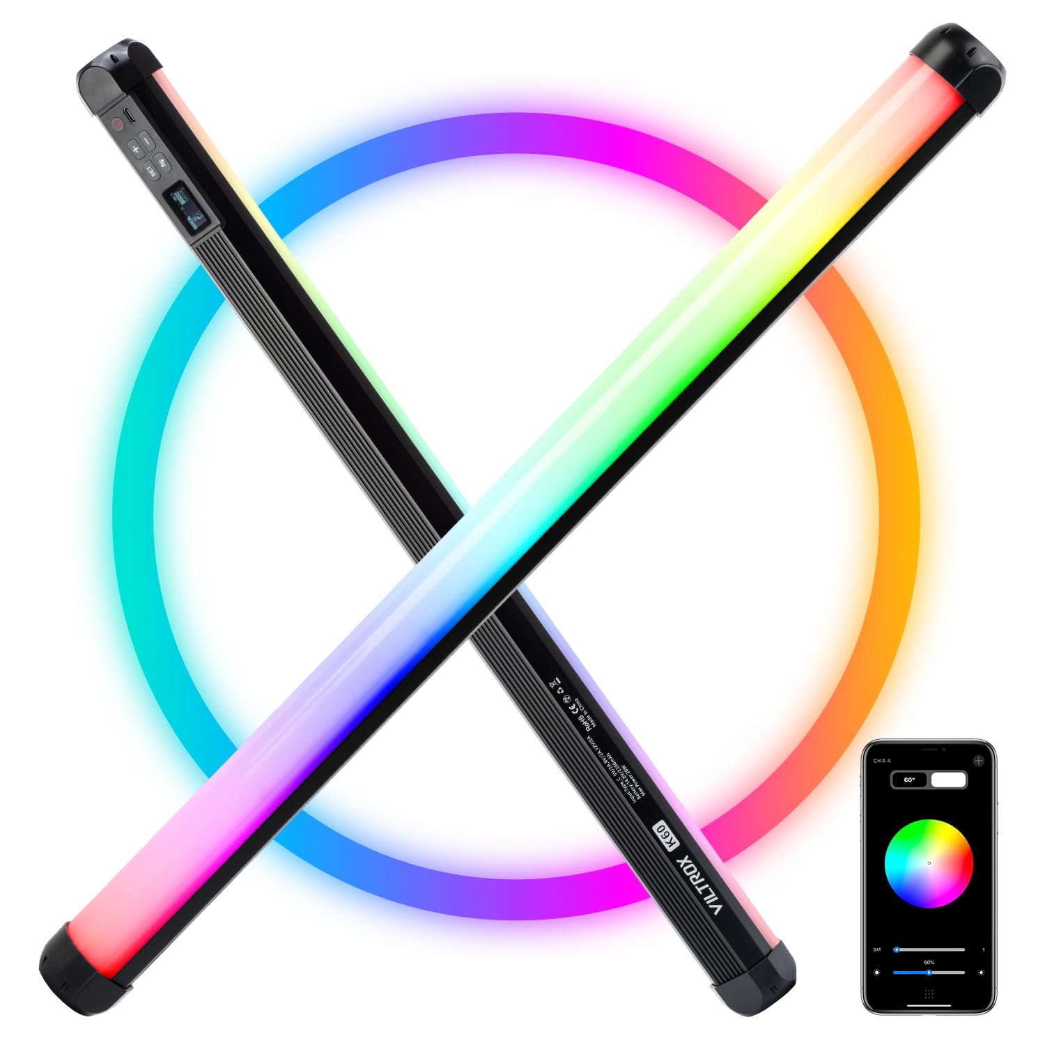 VILTROX Varinha de luz RGB K60, bastão de luz de vídeo LED