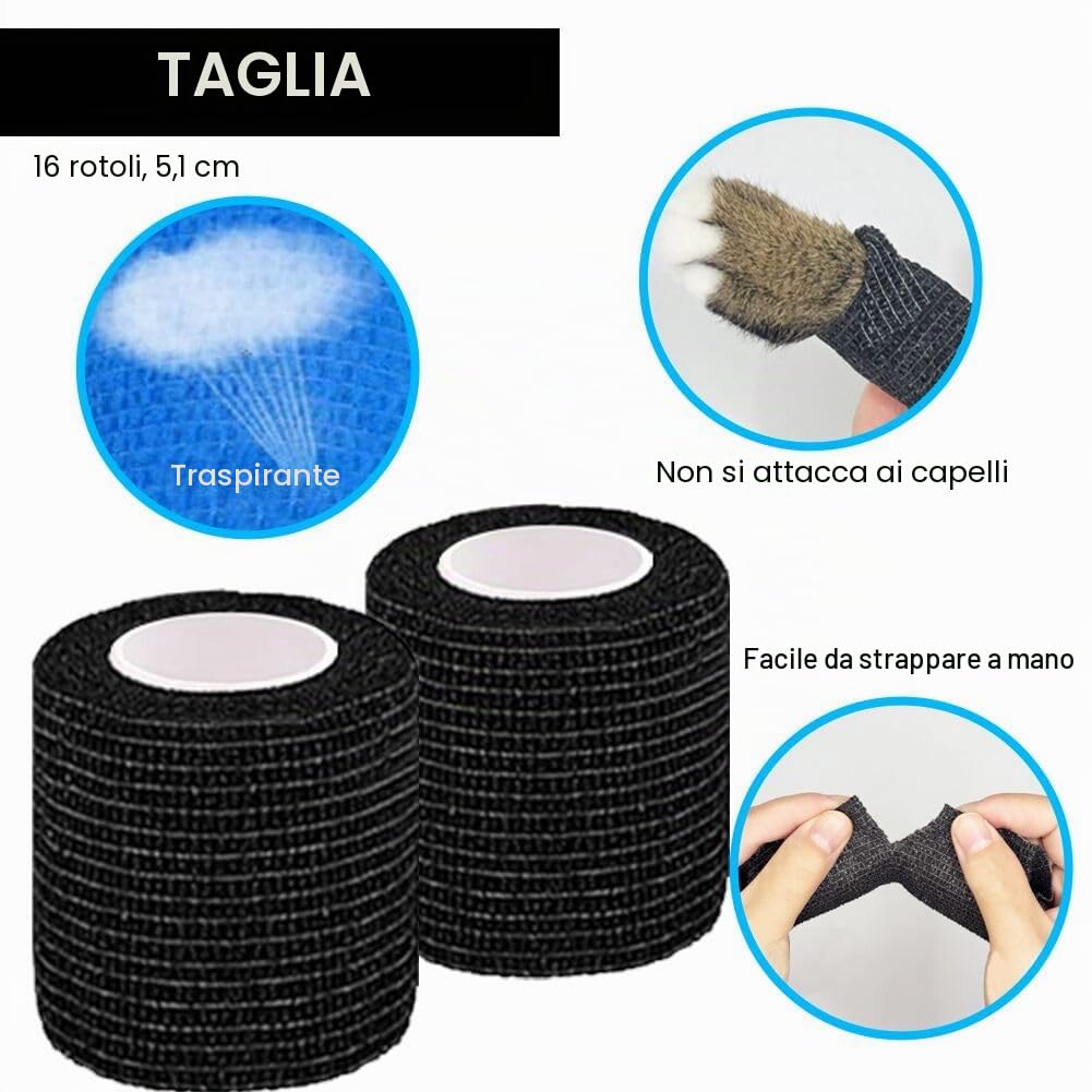 16 Rotoli Benda Elastica Autoadesiva Coesiva 5cm x4.5m Garza Autoadesiva Bende Elastiche Per Bendaggi Nero