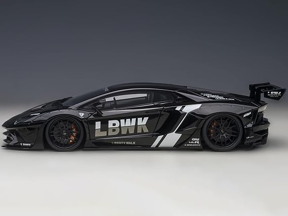 Toy Cars Lambo Liberty Walk LB-Works Livery Black with Carbon Hood Limited Edition 1/18 Model Car by Autoart 79244