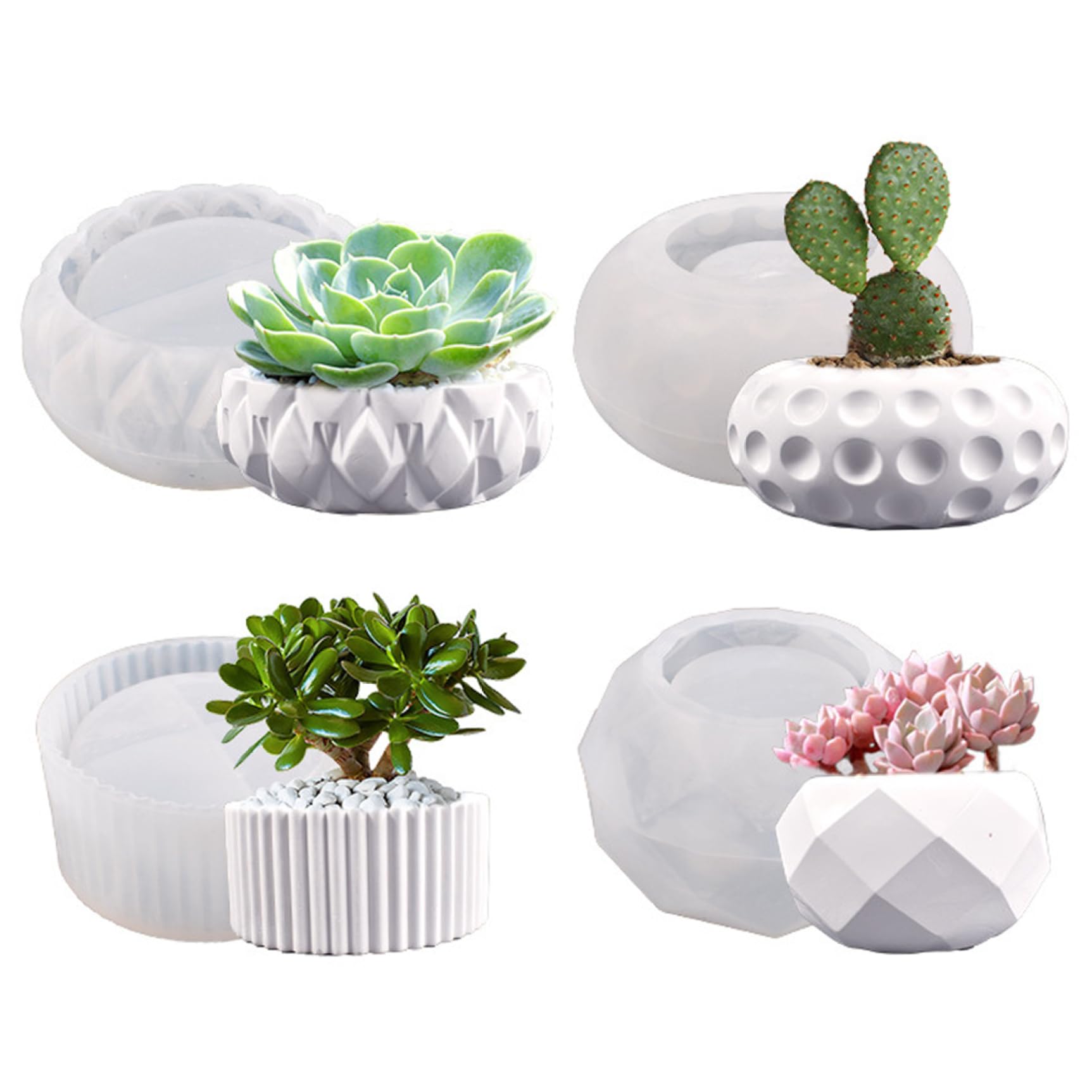 Tsawntd Silicone Planter Mold 4PCS Non-stick Concrete Planter Molds 4 Different Shape Silicone Plant Pot Mold Flexible Flower Pot Moulds for Succulent Plants Small Potted Plants Moulds