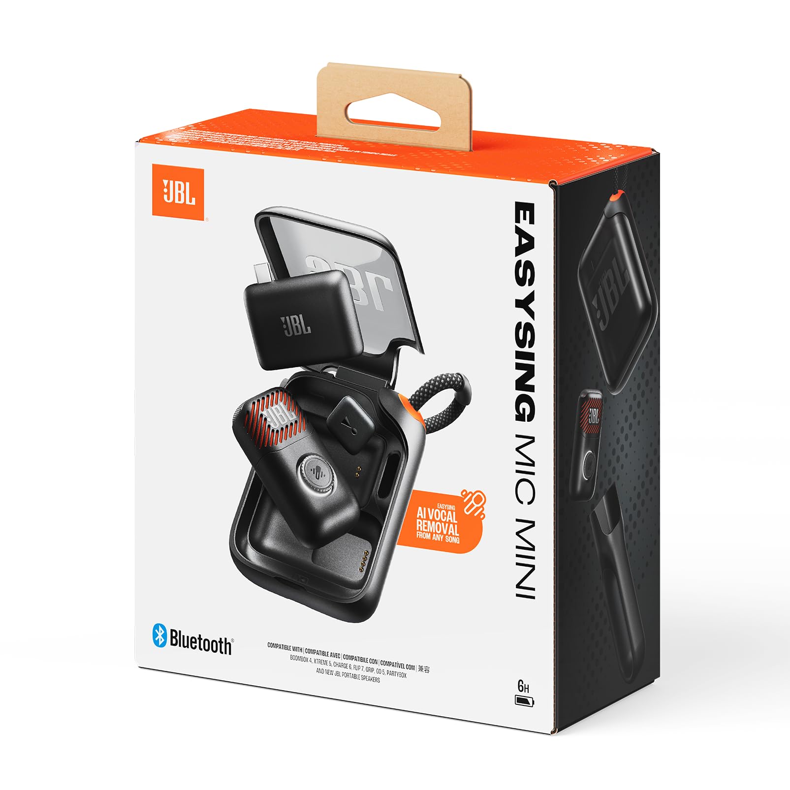 JBL Easy Sing Mic Mini, Microfono IA con Rimozione Vocale Realtime, Nero | 6 Ore di Autonomia, Impugnatura Rimovibile, Bluetooth 5.3, USB‑C, Aux, Connessione Wireless 2,4 GHz